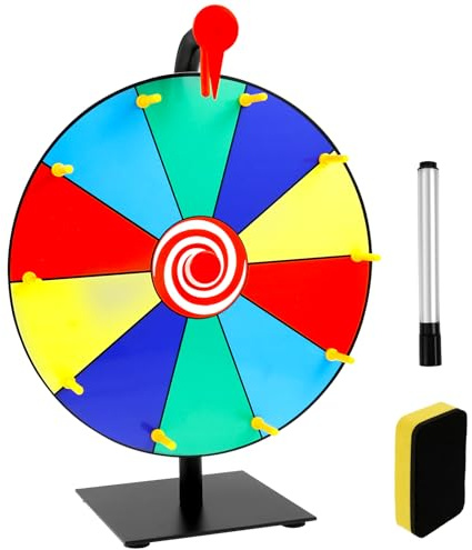 Eyoulife Roue porte-bonheur à tourner 30 cm, avec marqueur effaçable, base en métal, molette pour bricolage, jeux de loterie, jeux de mots, tirages de fête (10 partitions)