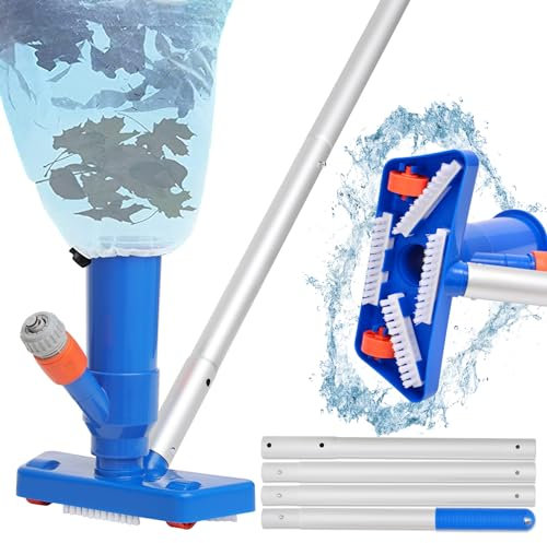 Aspirapolvere per Piscina - 143cm Aspiratore per Stagni 4 Asta in Alluminio e Spazzola, Pulitore per Nuoto Piscina con Sacchetto Foglia per Pulizia la del Fondo Della Stagno, Fontana di In basso