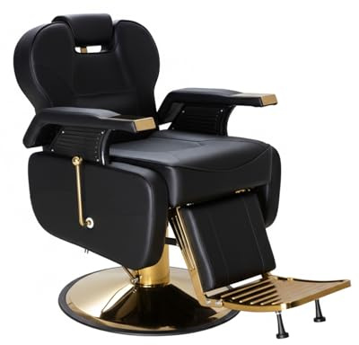 IJIALIFE Salon Chair for Hair Stylist, 550 Lbs Heavy Duty Reclining Barber Chair with High-Density Foam Cushioning, Hydraulic Styling Chair for Spa Beauty Salon Home Studio (Black & Gold)