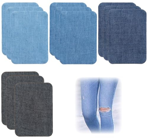 12 Pcs Patch Thermocollant Vetement - Assortis En Nuances De Bleu Tissu Thermocollant Tissus Fer À Repasser, Ecusson Thermocollant Pour Réparation Et Décoration De Vêtements, Patchs Jean Thermocollant