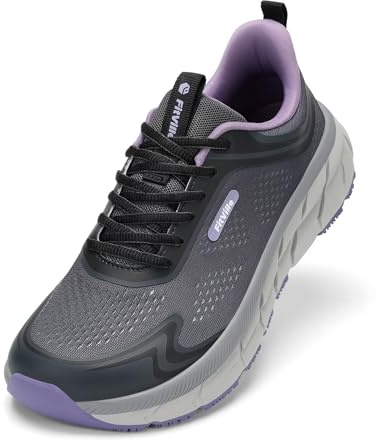 FitVille Womens Wide Fit Trainers Lightweight Sneakers, Grey, 5.5 Wide