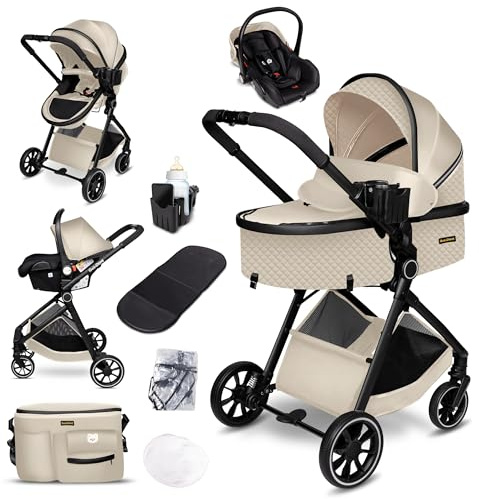 GaGaDumi SoHo 3-i-1 Barnvagn med Liggdelen och Bilbarnstol i-Size – Lätt och Hopfällbar Vagn med Tillbehör – För Nyfödda upp till 22 kg