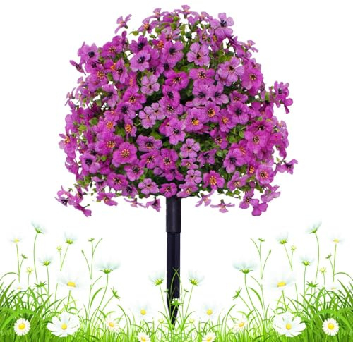 Arbustos Artificiales de Exterior | Planta Artificial De Exterior,De Bolas Violetas Resistentes A Los Rayos UV Y Clima 58cm Decoración para Cementerio Porche Patio Trasero Boda Puerta