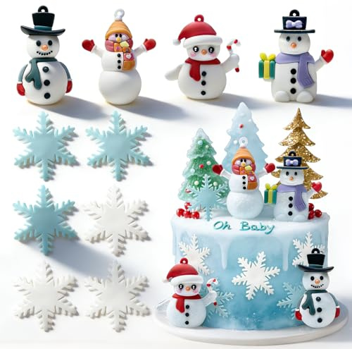 Snowman Snowflake Cake Toppers Winter Wonderland Cake Topper Picks | for Christmas Theme Party Winter Wonderland for Baby Shower Birthday Party Supplies
