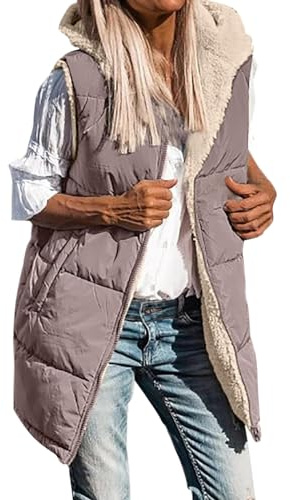 Wendeweste Fleece Damen, Weste Damen Lang Grosse Grössen, Gilet Lässig Thermoweste Länge Wintermantel Gefüttert Steppmantel Atmungsaktiv Wärmeweste Baumwolle Thermo-Weste Windbreaker Winterweste