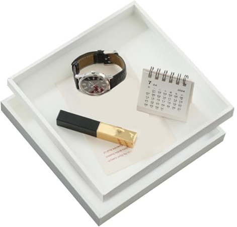 2 Stück Deko Tablett Weiß, Quadratisch Kleines Holztablett Deko Leicht Zu Reinigen Serviertablett für Schmuck Lebensmittel Badezimmer Küche Handgefertigte Basteln 20 X 20 cm