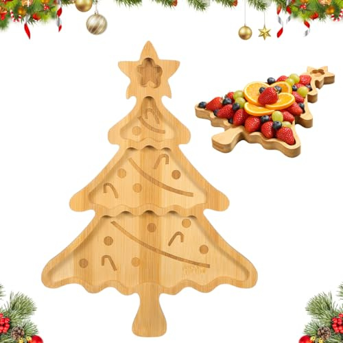 Healifty Plateau de service en bois pour charcuterie en forme d'arbre de Noël pour collations, fromage, dessert, apéritifs, plats