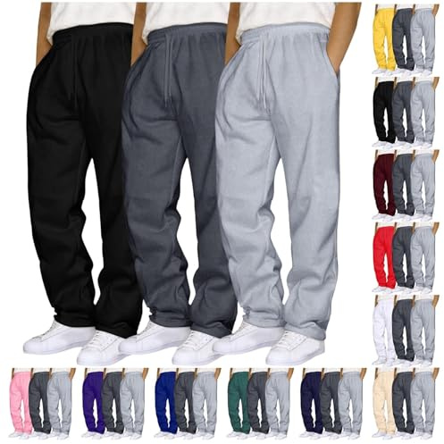 Lot de 3 pantalons de jogging baggy pour homme - Pantalon de loisirs - Pantalon long en coton Y2K - Pantalon de sport large - Taille élastique - Pantalon de survêtement chaud avec poches et cordon de