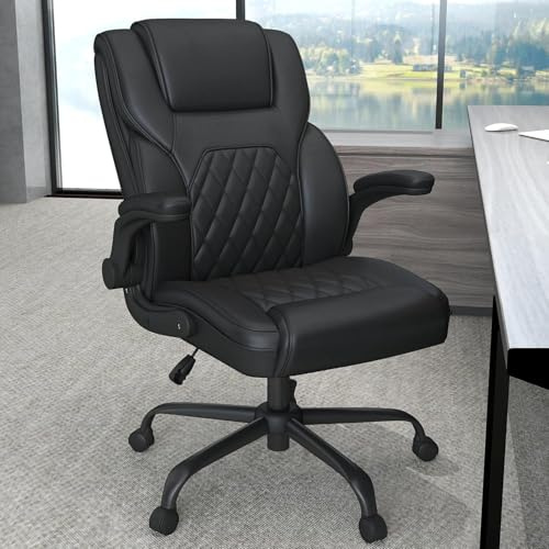 AnyGod Chefsessel Bürostuhl, Ergonomischer Schreibtischstuhl aus Kunstleder mit Lordosenstütze, Schwerlast Drehstuhl mit klappbaren Armlehnen & Höhenverstellung für Home Office