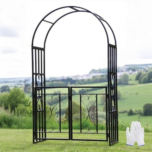 Ukkajovlex Arche De Jardin avec Porte,Arceau De Jardin pour Rosiers， Treillis pour Plantes Grimpantes Roses Vignes, 210x114x52cm, Tube Carré Épais 20mm avec Piquets De Sol, Noir/Blanc(Black)