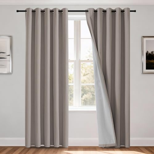 H.Versailtex 100% Blackout Curtains for Bedroom Eyelet Thermal Curtains Window Treatments Super Soft Ring Top Living Room Soundproof Curtain, 66 Width x 90 Drop 2 Panels, Pumice Stone