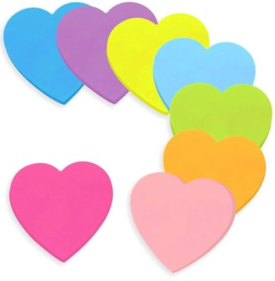 JUKOTA Farbige Haftnotizen,160 Blatt Selbstklebende Haftnotizzettel,Bunte Herzen Sticky Notes,8 Farben Haftnotizen Klebezettel für Planer Erinnerung Büro Zuhause Schule Zubehör(70 x 70 mm)
