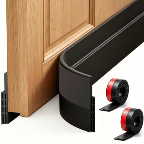 LEZQHB 2 Pack Self-Adhesive Door Draft Excluder Strips, 5CM*1M Weatherproof Soundproof Rubber Seal for Door Bottom, Energy-Saving Draught Stopper for House(Black)