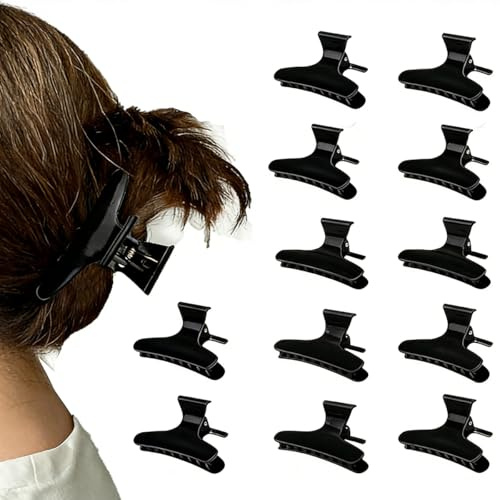 12PCS Butterfly Hair Clips – Black Hairpins for Styling, Professional Hairdresser Clamps for Sectioning, Durable Hairdressing Grips for Salon Use