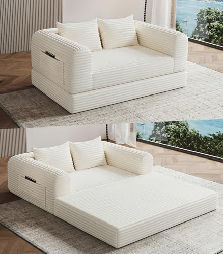 Versatile 2 in1 Loveseat Armchair Couch Convertible Boneless Chaise Lounge Chair Indoor Bean Bag Chair for Adult Teen, Accent Chair Comfy Togo Fireside Chair Futon Floor Sofa Bed, 2-Seater, Beige