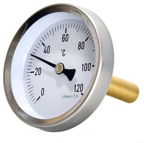 Termometro, 63 mm, 0-120 °C, misuratore di temperatura dell'acqua bimetallico per sistemi di riscaldamento della caldaia, alloggiamento in acciaio inossidabile con manicotto in ottone per applicazioni