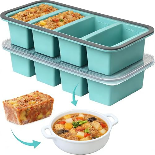 Wapasezyar Souper Cubes Set med 2 silikonformen för frysning av soppa, isbitar, 250 ml, extra stora, med lock, för soppa, buljong, sås, BPA-fria isbitar