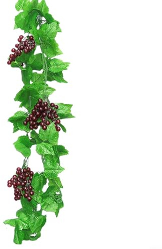 Artificial Grape Vine Garland 30ft Plastic Fake Grapevines with Lifelike Grapes for Indoor Outdoor Wedding Party Home Garden Décor and Artificial Vine Wreaths