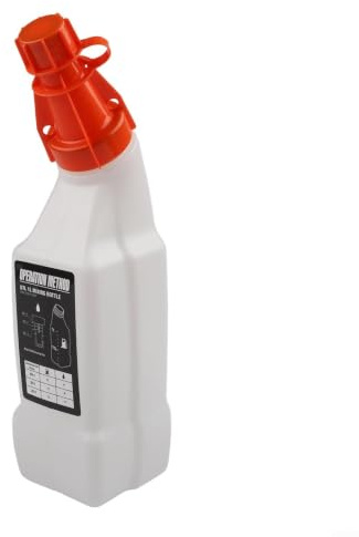 Ölmischflasche, 1 Liter Fassungsvermögen für 2 Gartengeräte, sicherer Verschluss für Transport und präzises Mischen von Kraftstoff