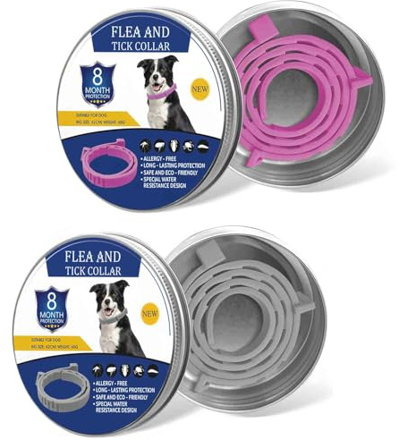 Natürliches Floh-Zeckenhalsband für Hunde. 100% natürliche Inhaltsstoffe. Effektiver Schutz für Katzen. Flohschutz für Hunde, Zeckenschutz für Katzen. (2 Set) Rosa+Grau
