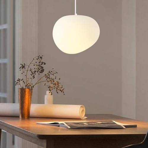 HYQJUNE Modern LED Pendant Light Pebble Shade 3-Colour Dimmable Hanging Lamp PVC Lampshade 150cm Adjustable Cord for Kitchen Island Bedroom Dining Room Living Room Ceiling(31cm)