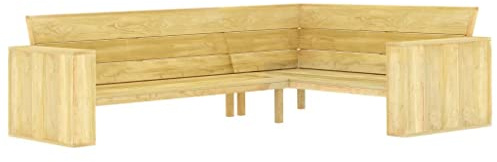Fisinber Garten-Eckbank 239 cm aus massivem, imprägniertem Kiefernholz, Vintage Eckbank für Terrasse und Garten mit Rückenlehne und Armlehnen, flexibel montierbar