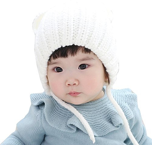 Cheerlife Baby Mütze Bär Tiermütze Jungen Mädchen Wintermütze Winter Ohrenschutz Strickmütze (Weiß)
