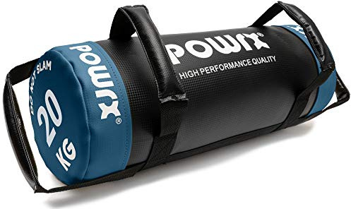 POWRX Power Bag I 5-30 kg I Kunstleder Fitness Bag für Functional Fitness (20 kg Schwarz/Dunkelblau)