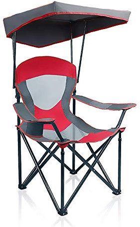 ALPHA CAMP Campingstuhl faltbar mit Sonnendach, Strandstuhl klappbar 160 kg belastbar, Sonnenliege mit Dach für Outdoor Camping Angeln und Garten (Rot)