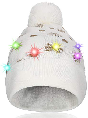 Hifot LED Leuchten Hut Mütze Stricken Helle und Bunte Xmas Christmas Weihnachten Warme Neuheit Strickmütze (weißer Schnee)
