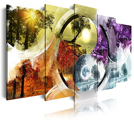 DekoArte 460 - Impression Sur Toile Moderne D'Images Artistiques Numérisées | Toile Décorative Pour Votre Salon Ou Votre Chambre | Style Paysage Ying Yang Quatre Saisons | 5 Pièces 150 x 80 cm