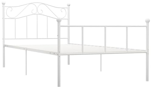 vidaXL Bettgestell Bett Metallbett Schlafzimmerbett Einzelbett Bettrahmen Schlafzimmermöbel Ehebett Lattenrost Weiß Metall 100x200cm