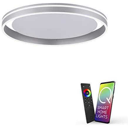 Paul Neuhaus Q-VITO LED Deckenleuchte CCT smarthome dimmbar 59cm silber | Works with Alexa, Smart Home, Fernbedienung, CCT warmweiß - kaltweiß