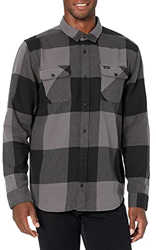 RVCA Standard Fit Long Sleeve Button Up Flannel Shirt Camisa Abotonada, L/S Franela/Humo, L para Hombre