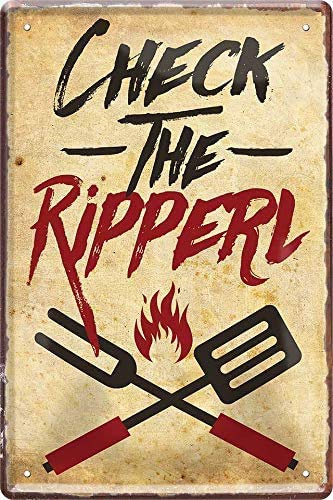 schilderkreis24 – Blechschild Lustiger Spruch “Check The Ripper“ Deko Schild Metallschild BBQ Grill Geschenkidee Witziges Geschenk Geburtstag Weihnachten für Garten Terrasse Balkon Küche 20x30 cm