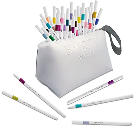 uni-ball Emott Uni Mitsubishi Pencil – Federmäppchen mit 40 Filzstiften – zum Schreiben, Zeichnen, Plotten mit Stil – feine Spitze 0,4 mm – 40 Farben