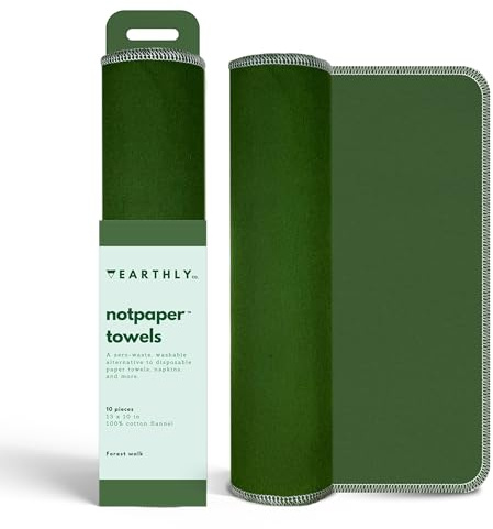 Earthly Co. Reusable Paper Towels - 10 Pack - Roll of Washable Cotton Cloth Paper Towels - Paperless Reusable Napkins Cloth Washable - Absorbent + Long Lasting - Zero Waste Products - (Green)