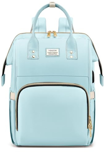 VSNOON Laptop Backpack for Women,15.6 Inch Stylish Backpack, Travel Backpack with USB Charging Port, Casual Backpack Travel Business Work Bag, Light Blue