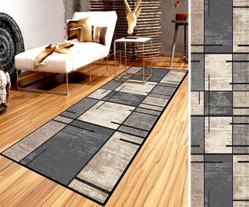 Ufamiluk küchenläufer Modern Waschbare rutschfest Polyester Verblassen Nicht Bettumrandung Teppich für Schlafzimmer Wohnzimmer Diele Veranstaltungen 60x260cm Grau Khaki Schwarz ColorA