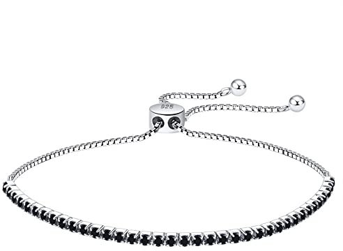 OZEO Armreif Damen,Armband Aus S925-Sterlingsilber, 2 Mm, Schwarzer Zirkonia, Charm-Tennisarmbänder, Verstellbar, Bolo, Quadratisch, Gliederkettenarmband, Exquisiter Schmuck Für Damen Und Herren