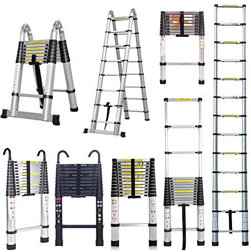 Telescopic Ladder 3.8M/12.5FT Telescoping Extendable Home Loft Ladder Lightweight Aluminium Collapsible Ladder 12 Adjustable Steps for Multi-Purpose 330 Lb Capacity EN131