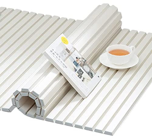 WENNEWU Staubdichte Badewannenabdeckung, Faltbares Badewannentablett Mit Rollladendeckel, Isolierabdeckung Badewannenregal FüR Spa, Bad Und Dusche, 1,2 cm Dicke,Weiß,75x170x0.6cm