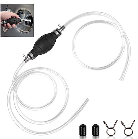 Fousenuk Benzinpumpe mit 2M Schlauch, Handpumpe Kraftstoffpumpe für Auto, Boot, Motorrad, Kart, Absaugpumpe mit 2 Schlauchschellen Umfüllpumpe für Benzin, Wasser, Öl, Flüssigkeits (10 mm)