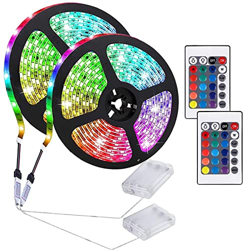 KINGCOO Batteriebetriebene LED Streifen Lichter mit 24 Tasten Fernbedienung,DIY TV Hintergrund Seil Streifen Licht Innen und Außen Party Dekoration (2PCS, 3M 180LED)