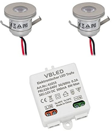VBLED 2er Set 1W Mini-Einbauspot leuchtet vorne & seitlich 3000K LED-Mini Kleine Deckenleuchte Einbaustrahler Einbauleuchte Deckenleuchte Einbauleuchte Einbaustrahler Inkl. LED Trafo 12V DC
