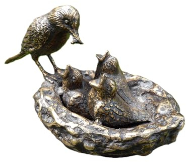 IDYL Bronze-Skulptur Vogelnest mit Küken 13x11x20 cm