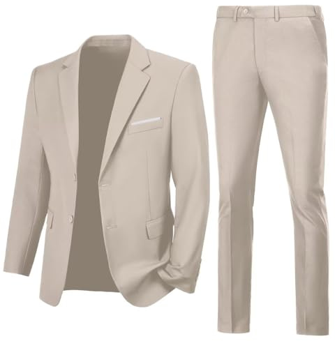 Mens Suits Slim Fit 2 Piece Suit Wedding Prom Suits for Men Two Button Solid Jacket Pants Suit Set Homecoming Tuxedo Light Champagne L