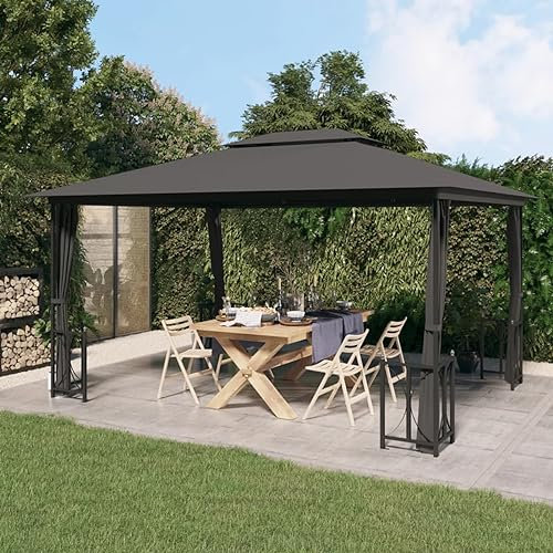 ZEYUAN Pavillon mit Seitenwänden & Doppeldach, Grillpavillon Winterfest, überdachung Terrasse, Terrassenpavillon, 3x4 m Anthrazit