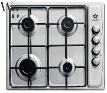 Piano cottura 4 fuochi a gas 60 cm acciaio inox a incasso gpl manopole laterali argento kit ugelli incluso
