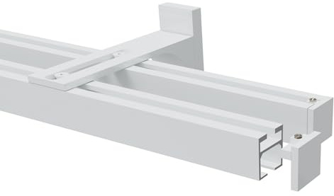Gardineum - 1.60 m - eckige 20 x 20 Schiene mit Wandträger, 2-läufig, weiß